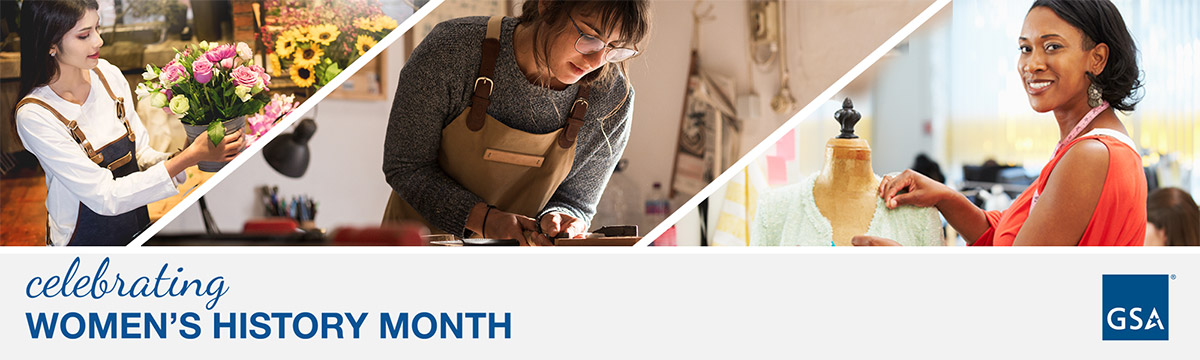 OSDBU Women's History Month Blog Collage of three women in their workplaces with text below Celebrating Women's History Month