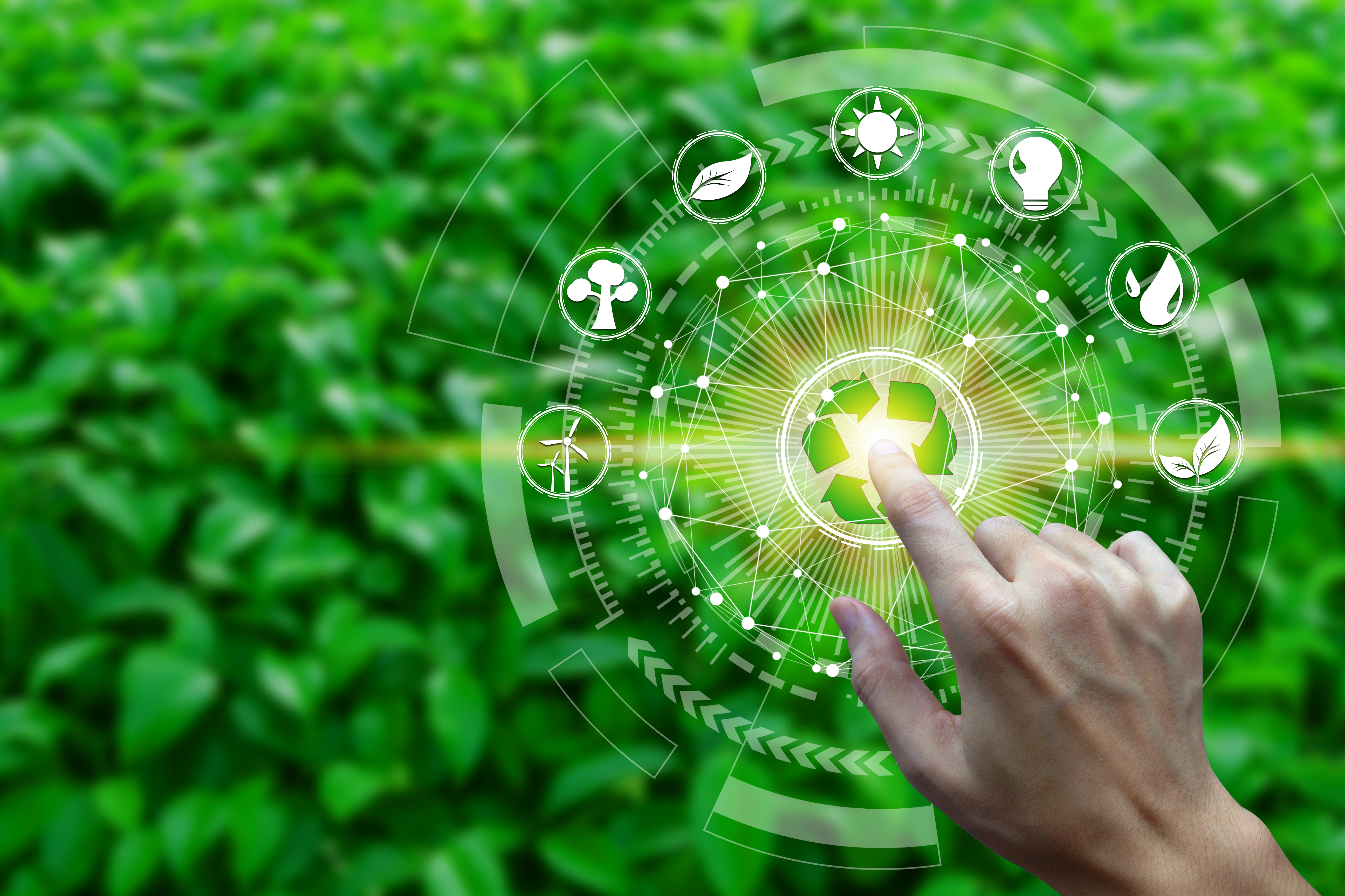 Recycling and sustainability images with a green background 